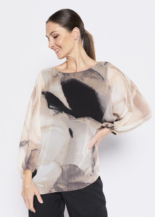 Crest Vintage chiffon overlay slinky jersey blouse in Blink
