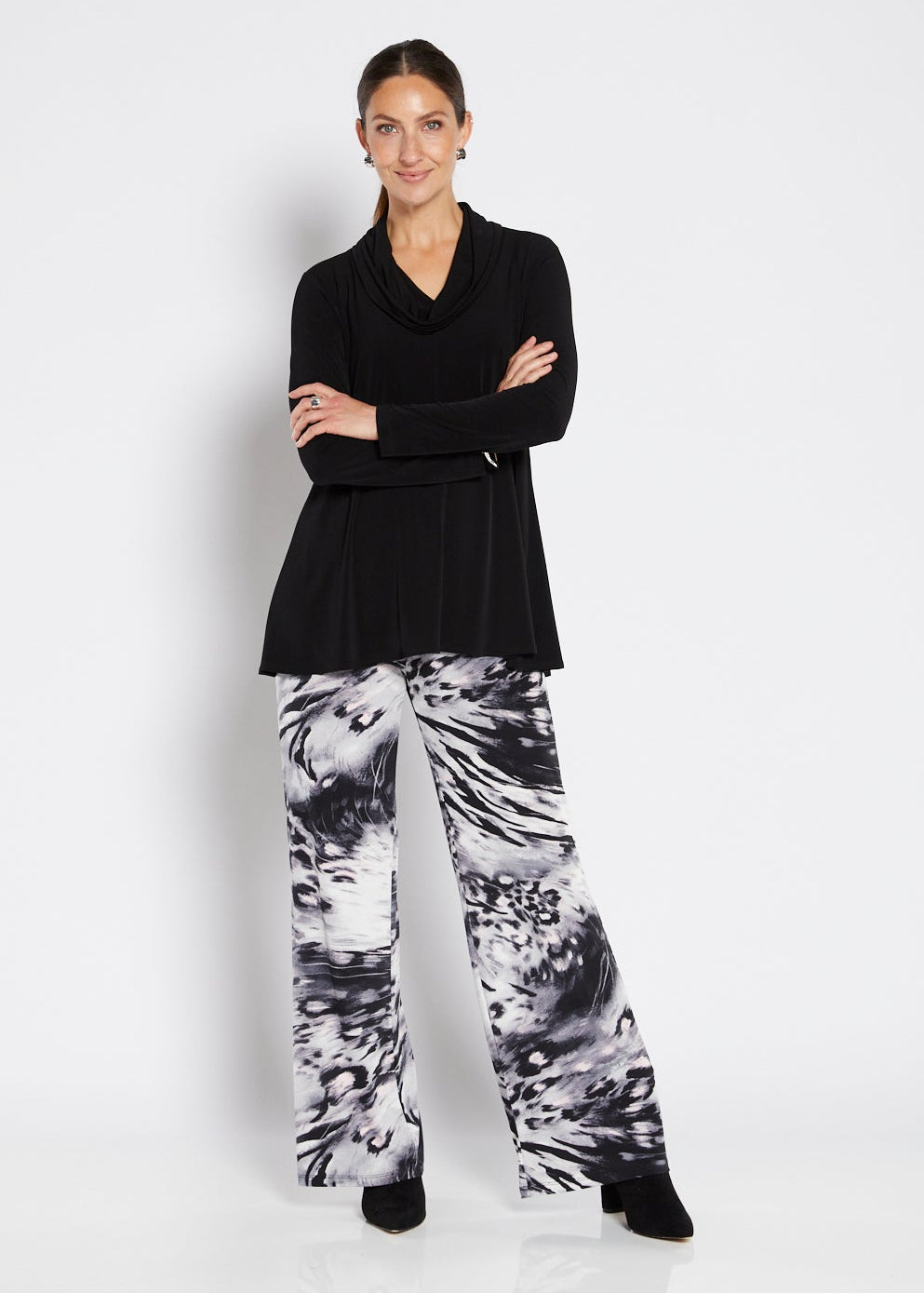 Monica wide leg slinky jersey pant in Blizzard print