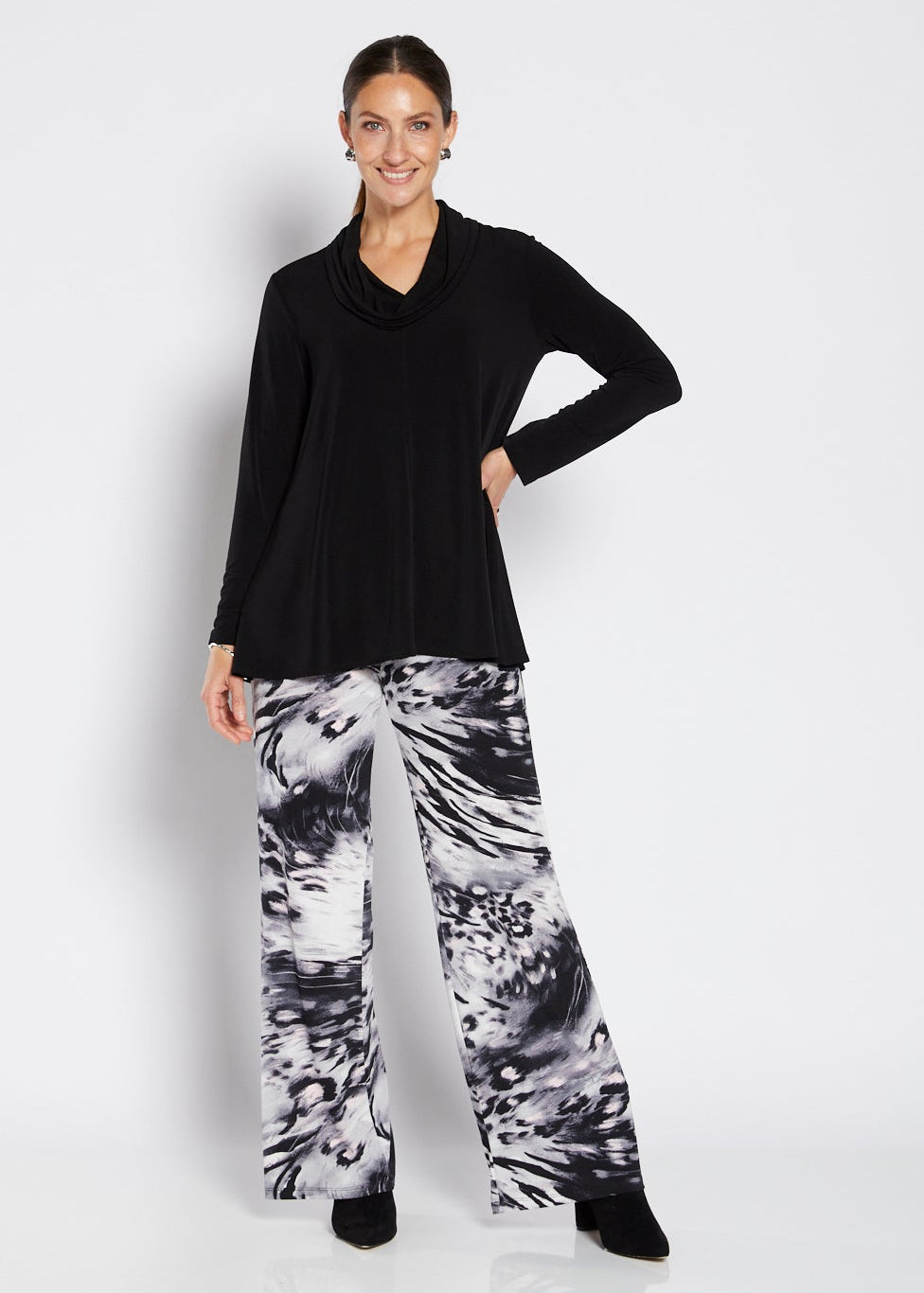 Monica wide leg slinky jersey pant in Blizzard print