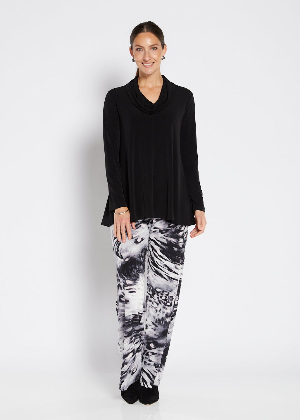 Monica wide leg slinky jersey pant in Blizzard print