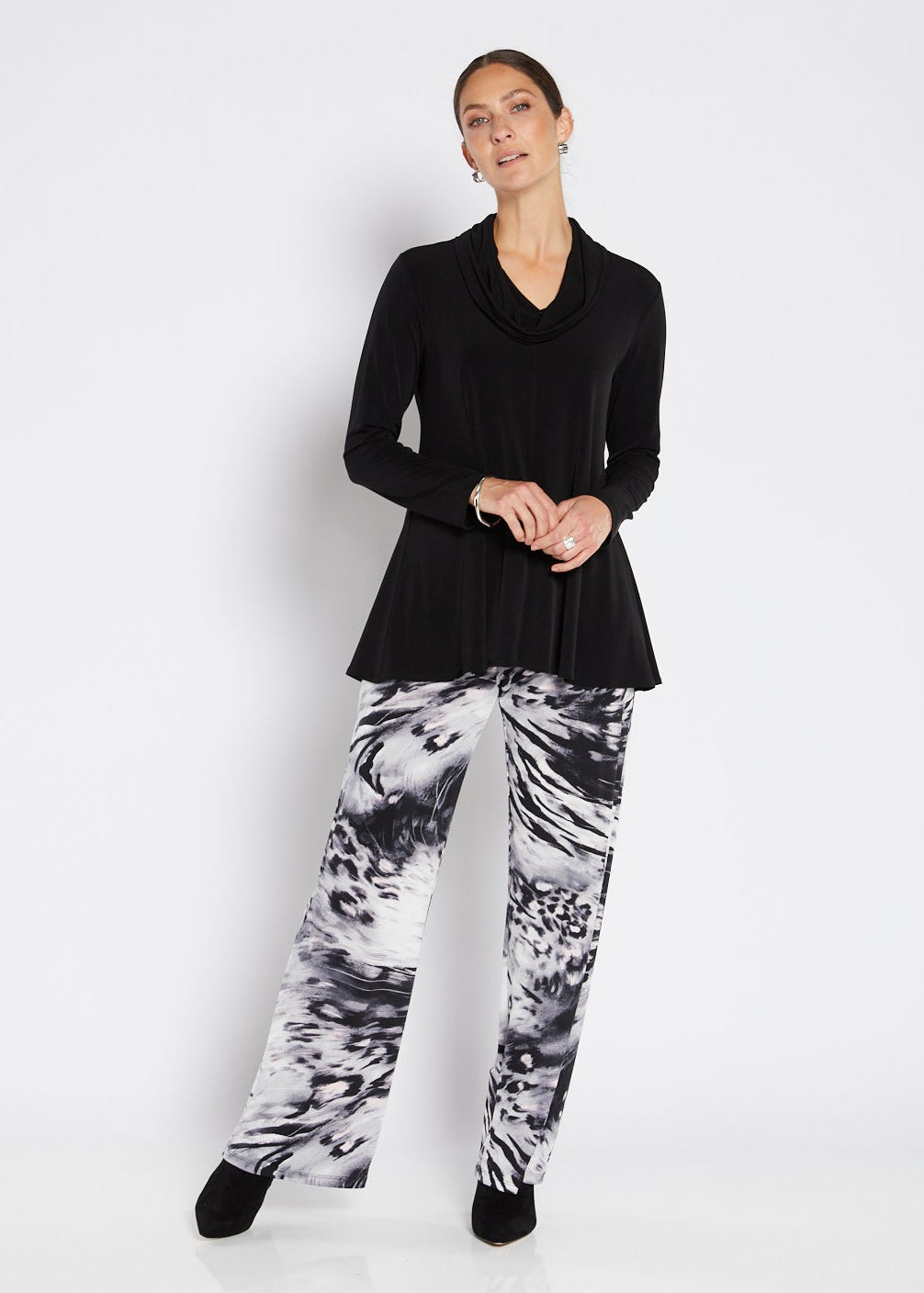Monica wide leg slinky jersey pant in Blizzard print