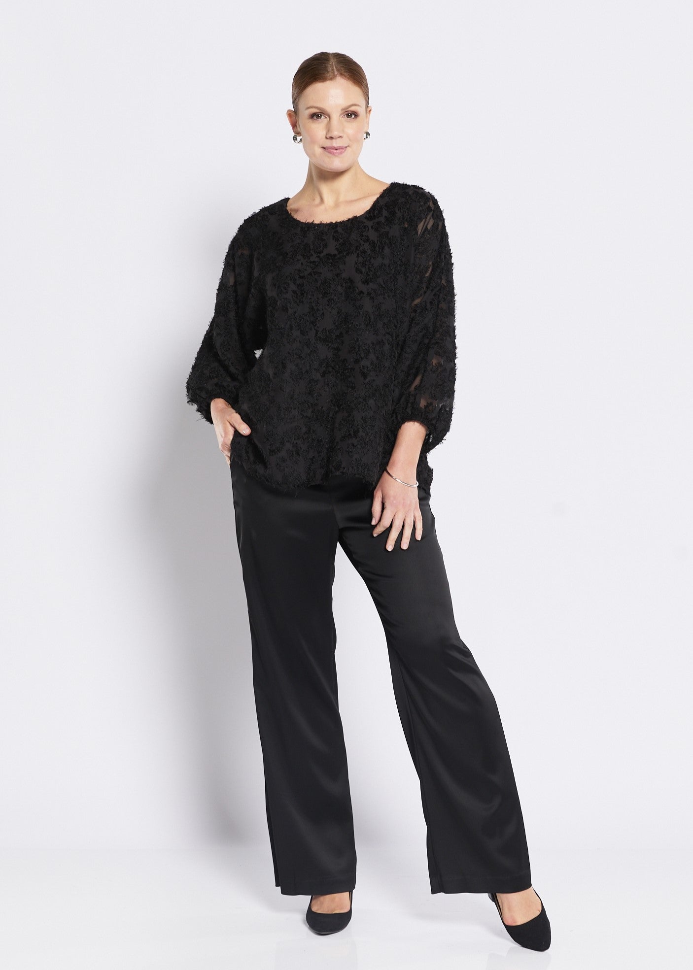 Chiffon Blouse with Jersey lining in Black