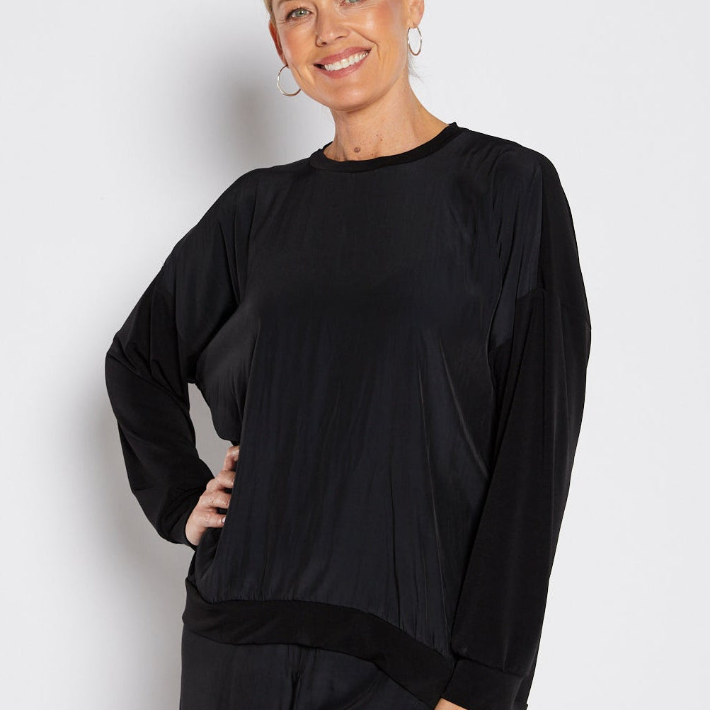 Carriage Foundation & Lustre spliced long sleeve top in black, slow fashion made in Australia by Philosophy Australia