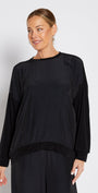 Carriage Foundation & Lustre spliced long sleeve top in black, slow fashion made in Australia by Philosophy Australia