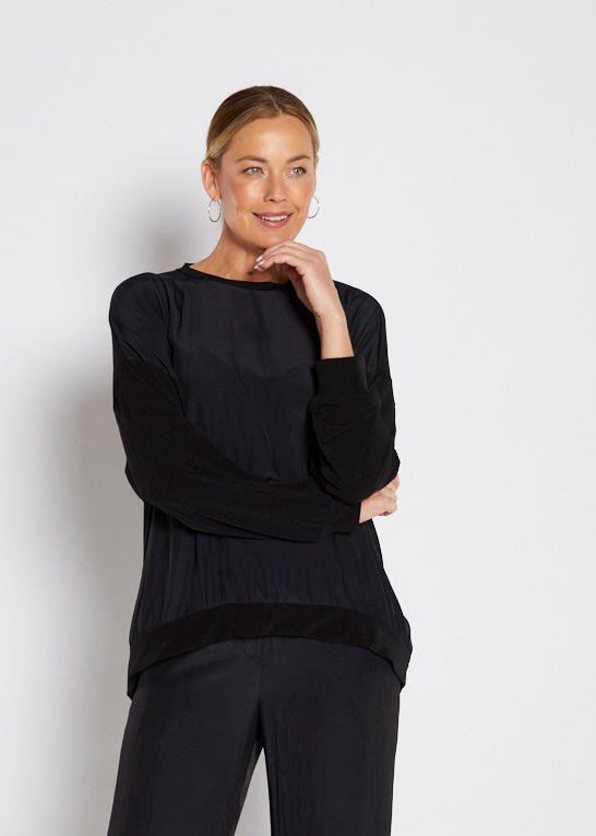 Carriage Foundation & Lustre spliced long sleeve top in black, slow fashion made in Australia by Philosophy Australia