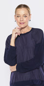 Carriage Foundation & Lustre spliced long sleeve top in navy, slow fashion made in Australia by Philosophy Australia