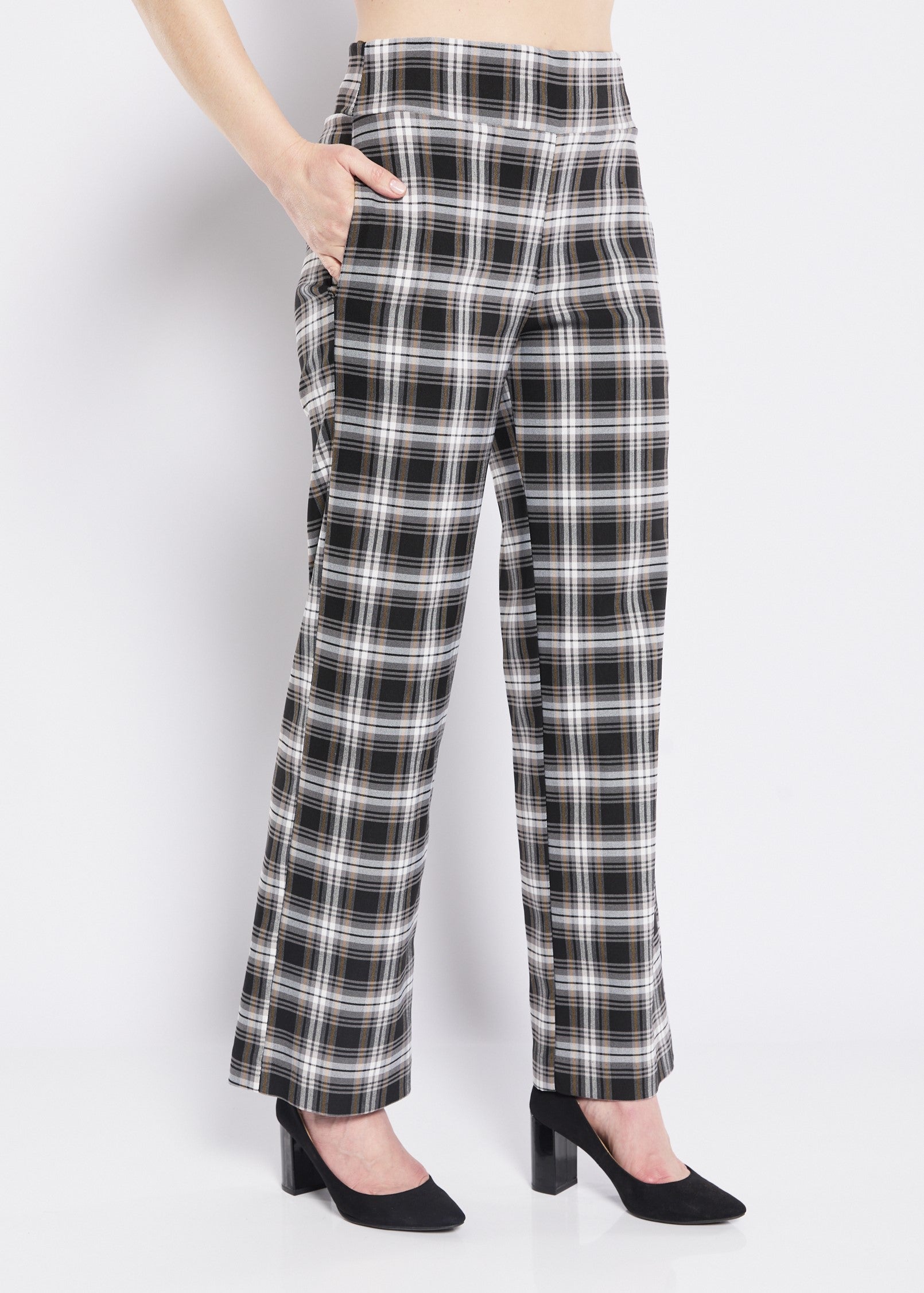 Evie check Bengaline wide leg pants in Monty check