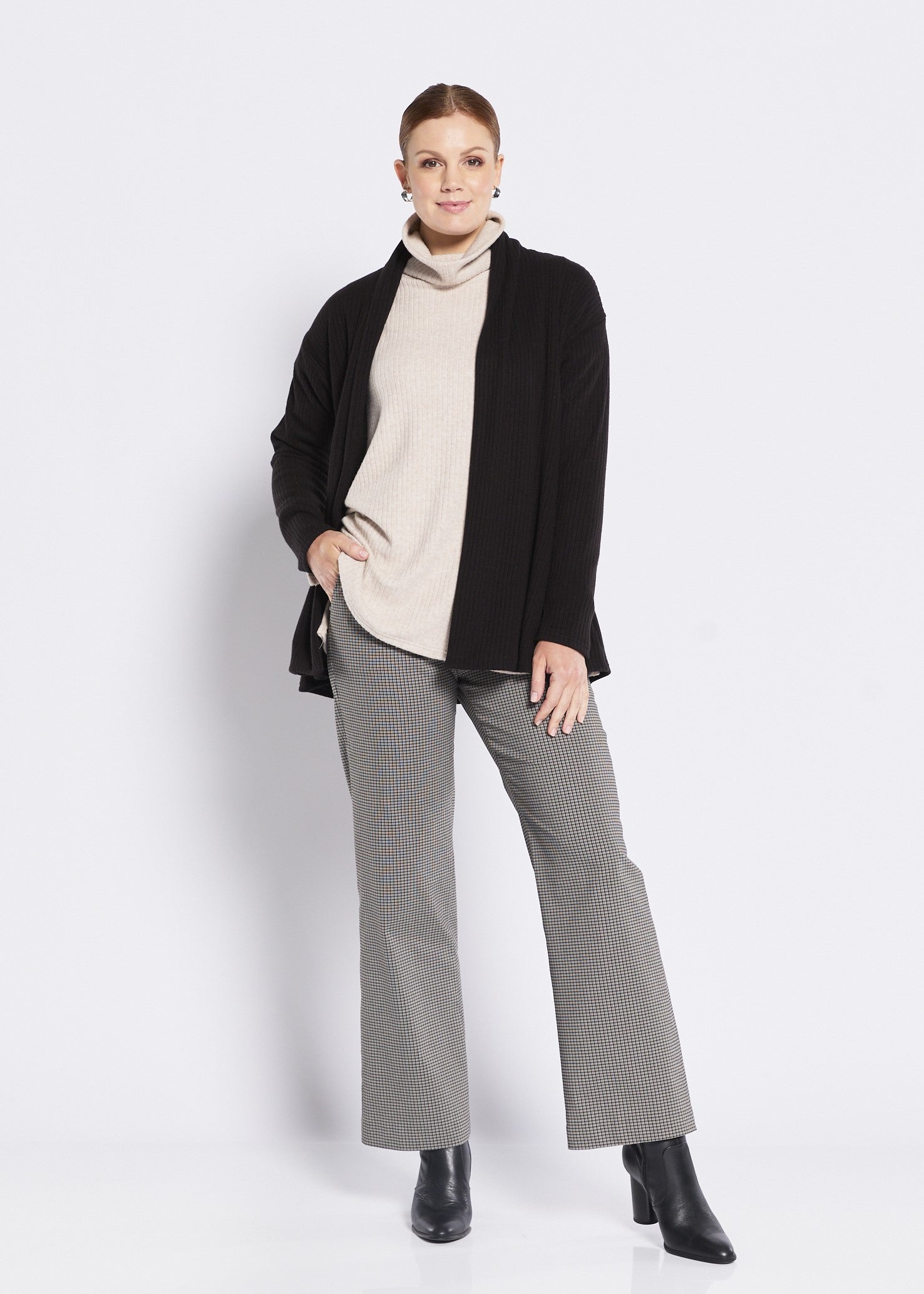 Russo check Bengaline wide leg pants in Tash micro check