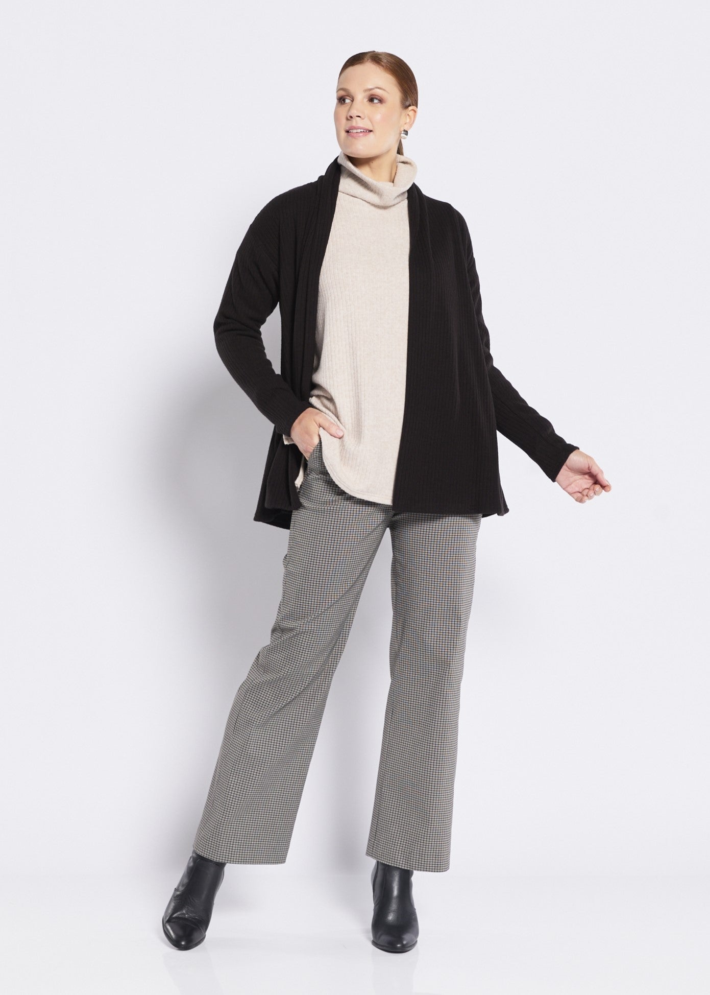 Russo check Bengaline wide leg pants in Tash micro check