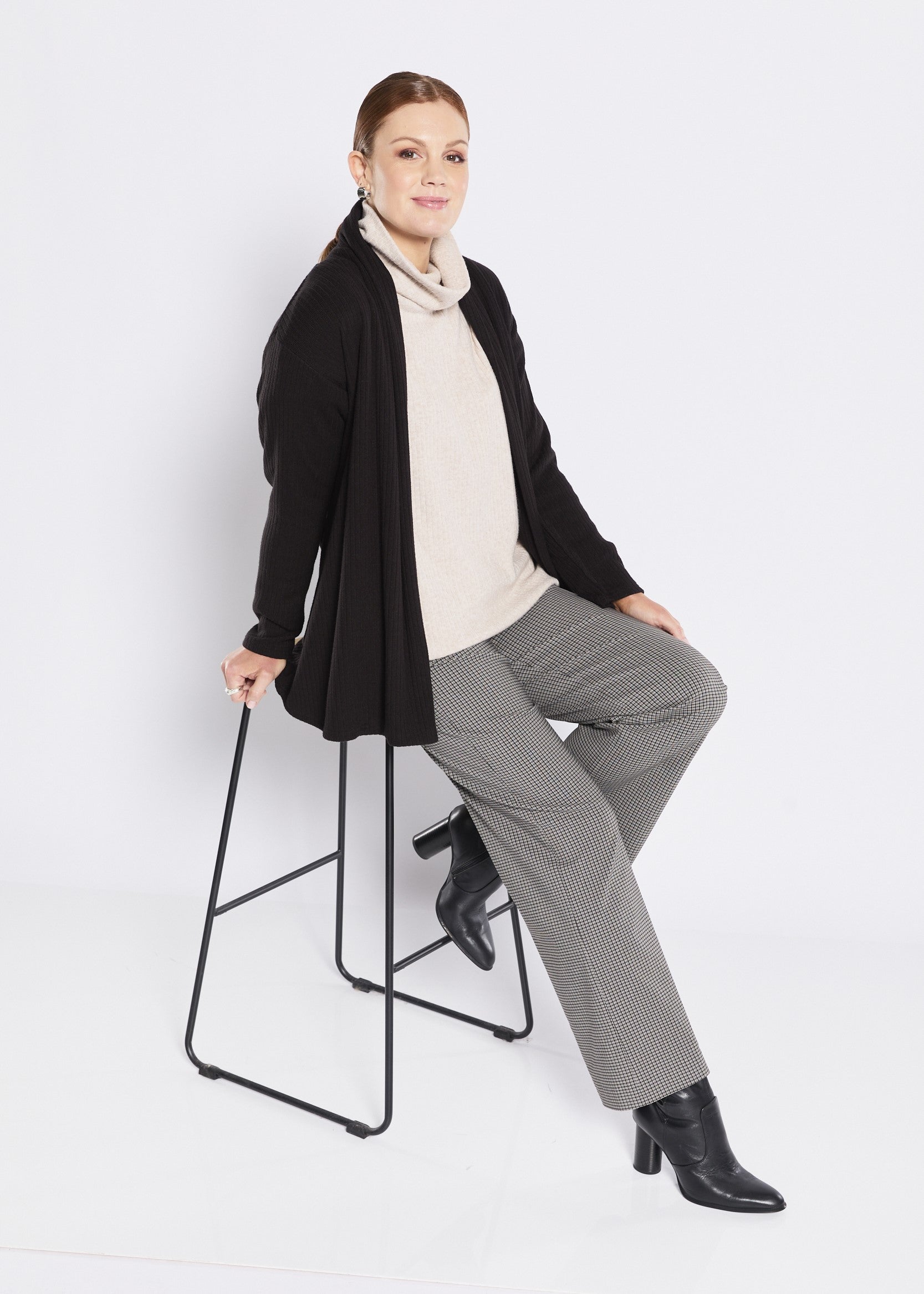 Russo check Bengaline wide leg pants in Tash micro check