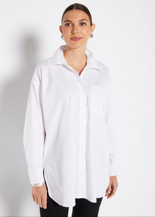 Jojo City stretch cotton oversized boyfriend shirt in white