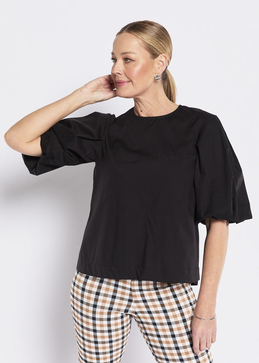 Cotton Puff Sleeve Top in Black