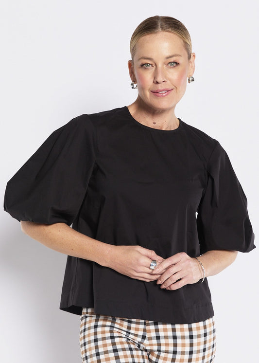 Cotton Puff Sleeve Top in Black