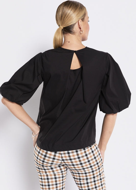 Cotton Puff Sleeve Top in Black