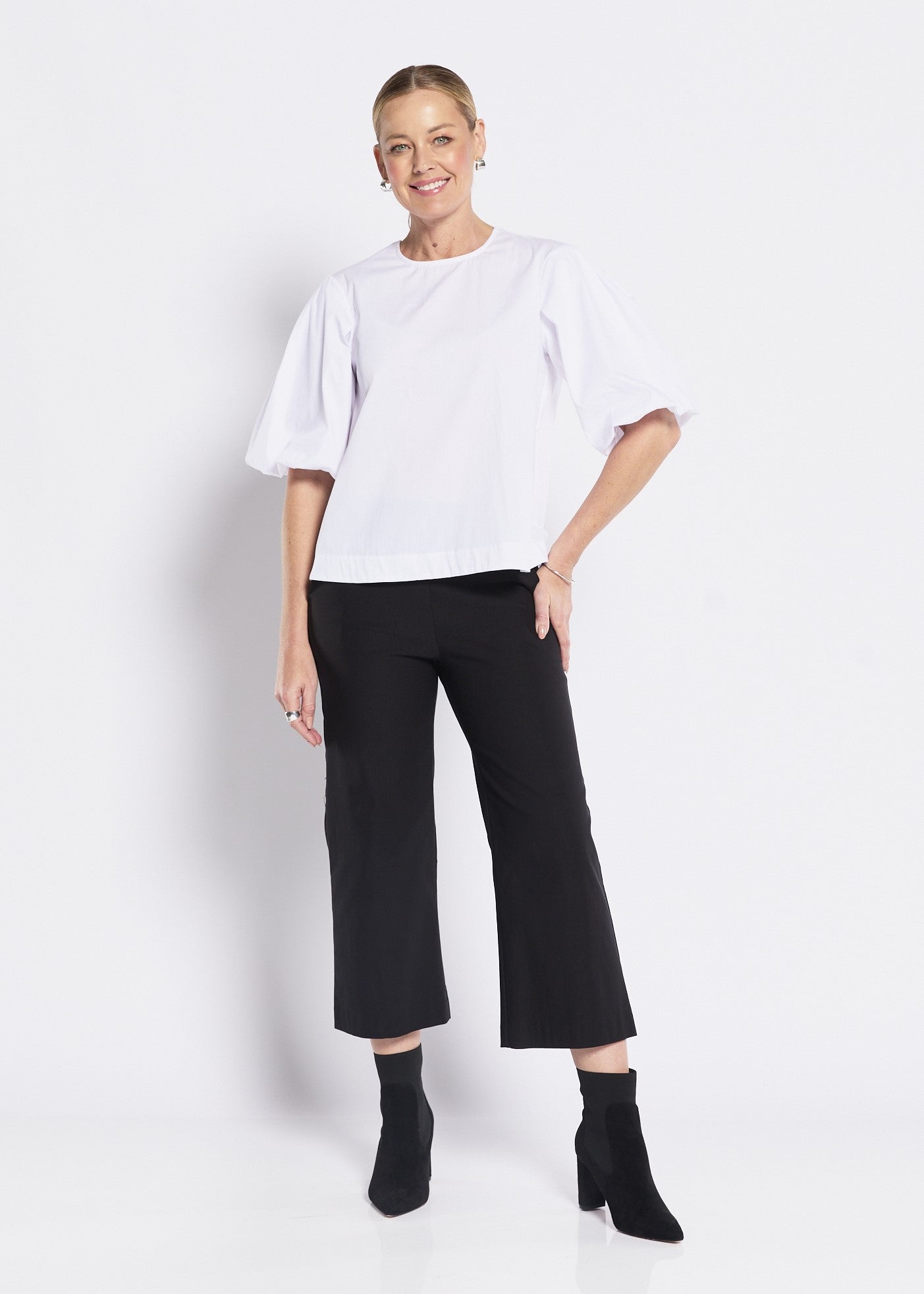 White Cotton Puff Sleeve Top