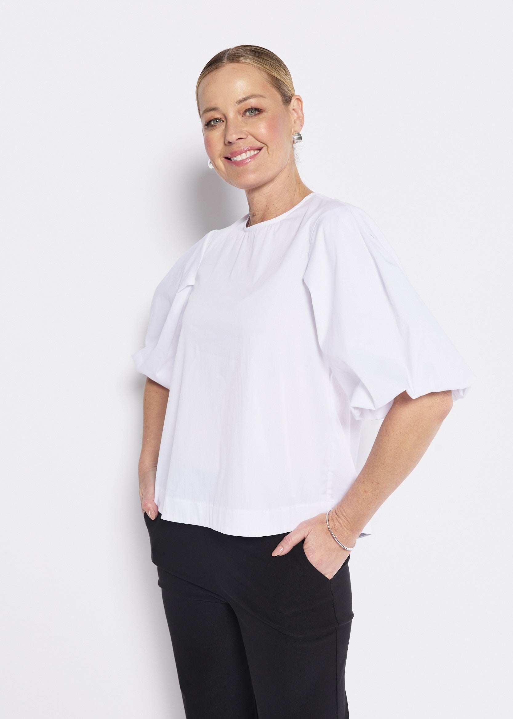 White Cotton Puff Sleeve Top