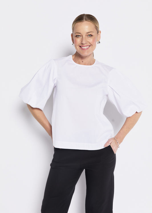 White Cotton Puff Sleeve Top