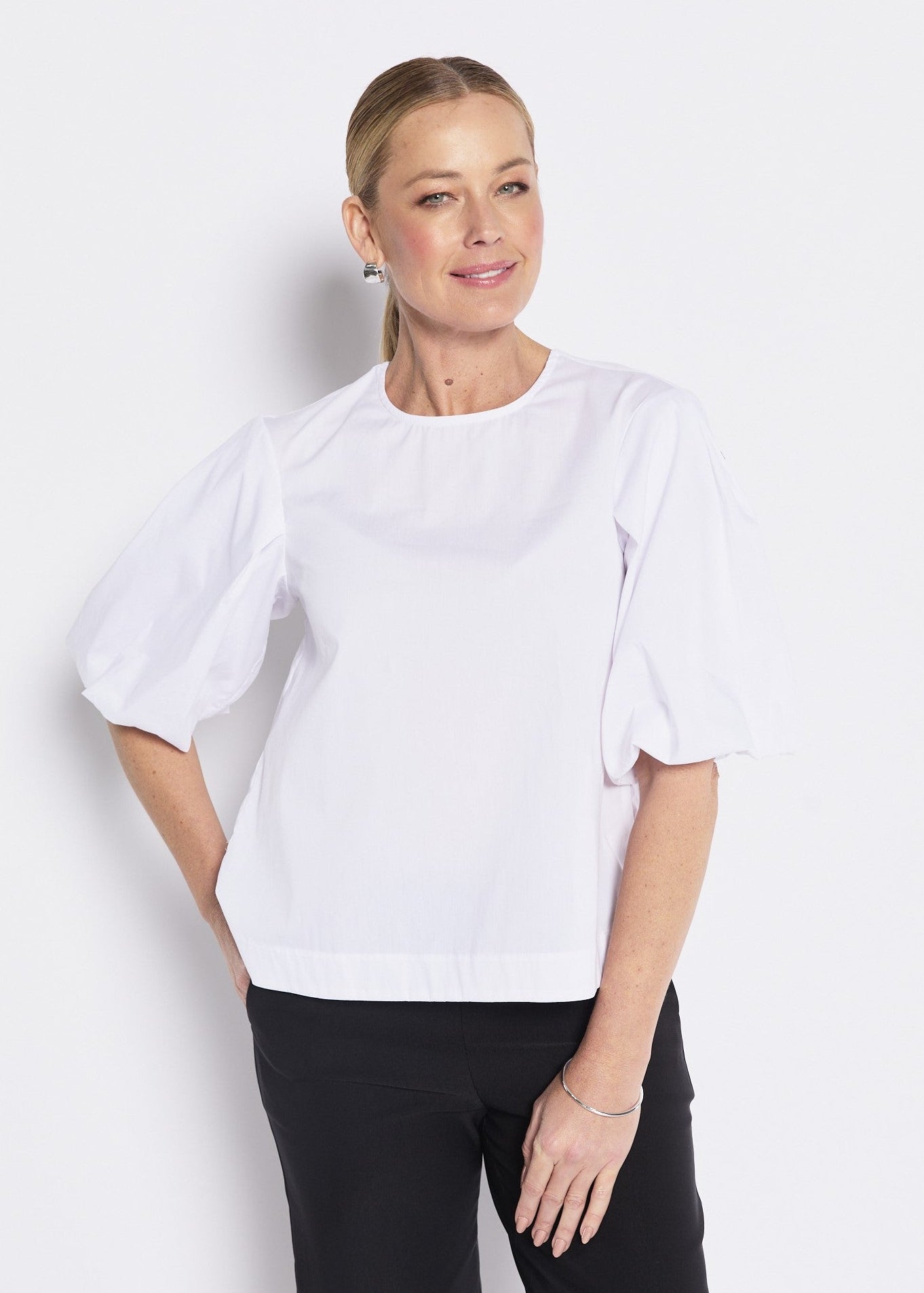 White Cotton Puff Sleeve Top