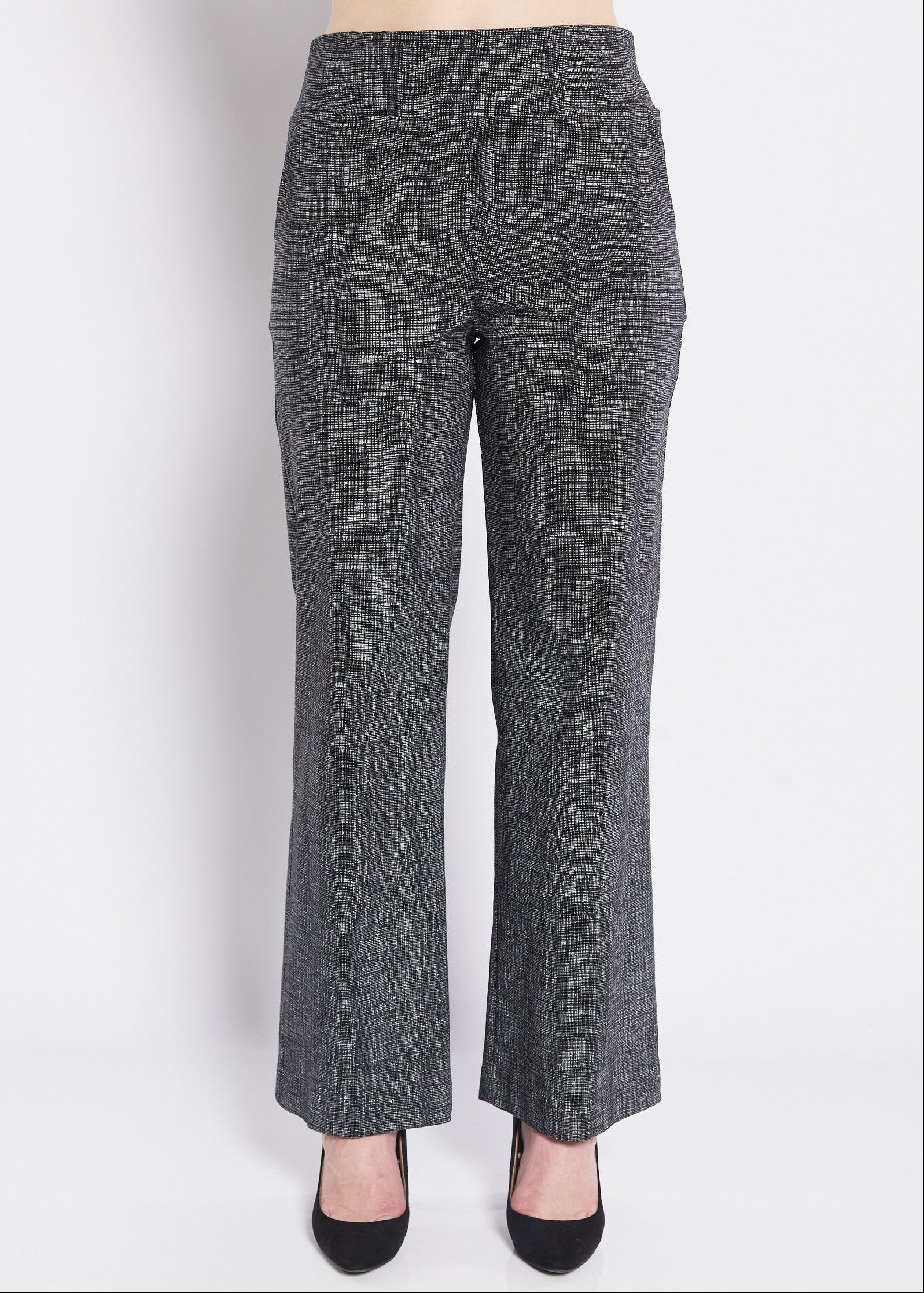 Mallow printed Bengaline wide leg pocket pant in crosshatch black