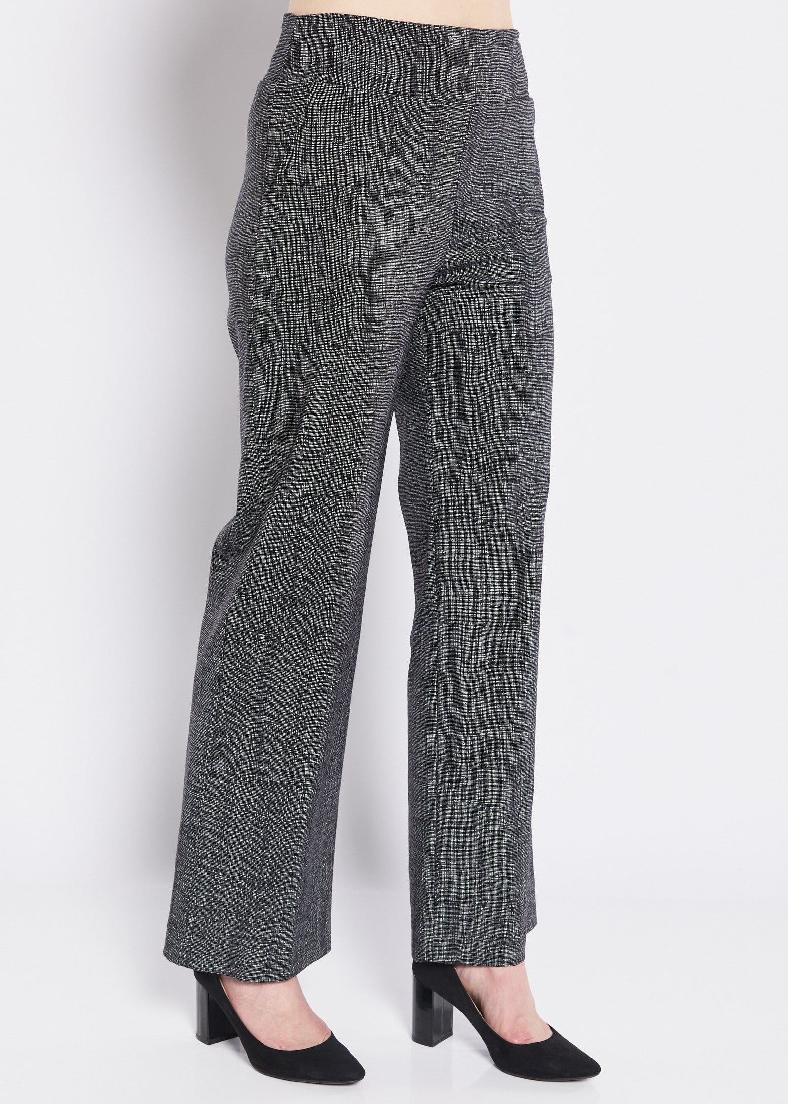 Mallow printed Bengaline wide leg pocket pant in crosshatch black