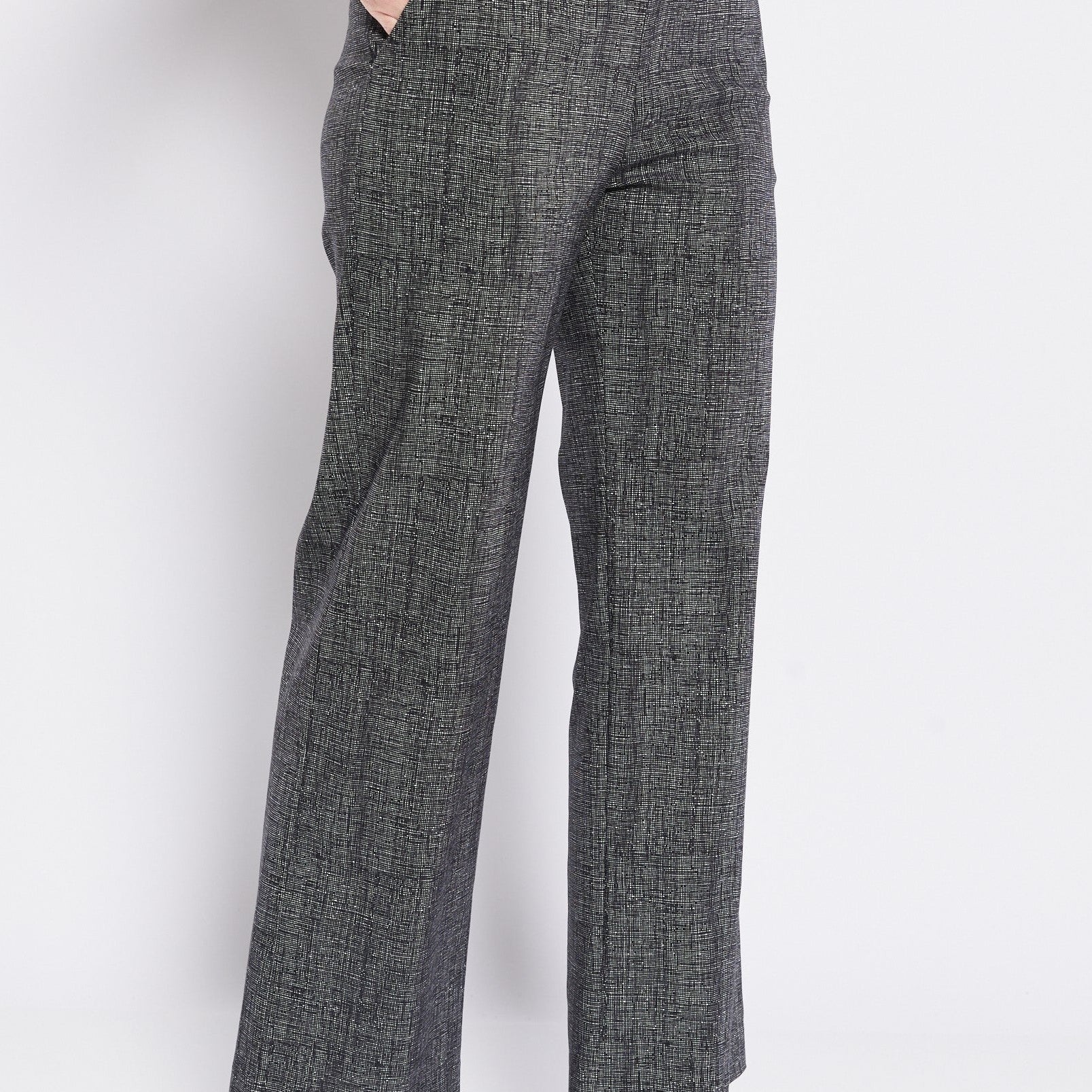 Bengaline Stretch Wide Leg Pant with Pockets in Black Crosshatch print