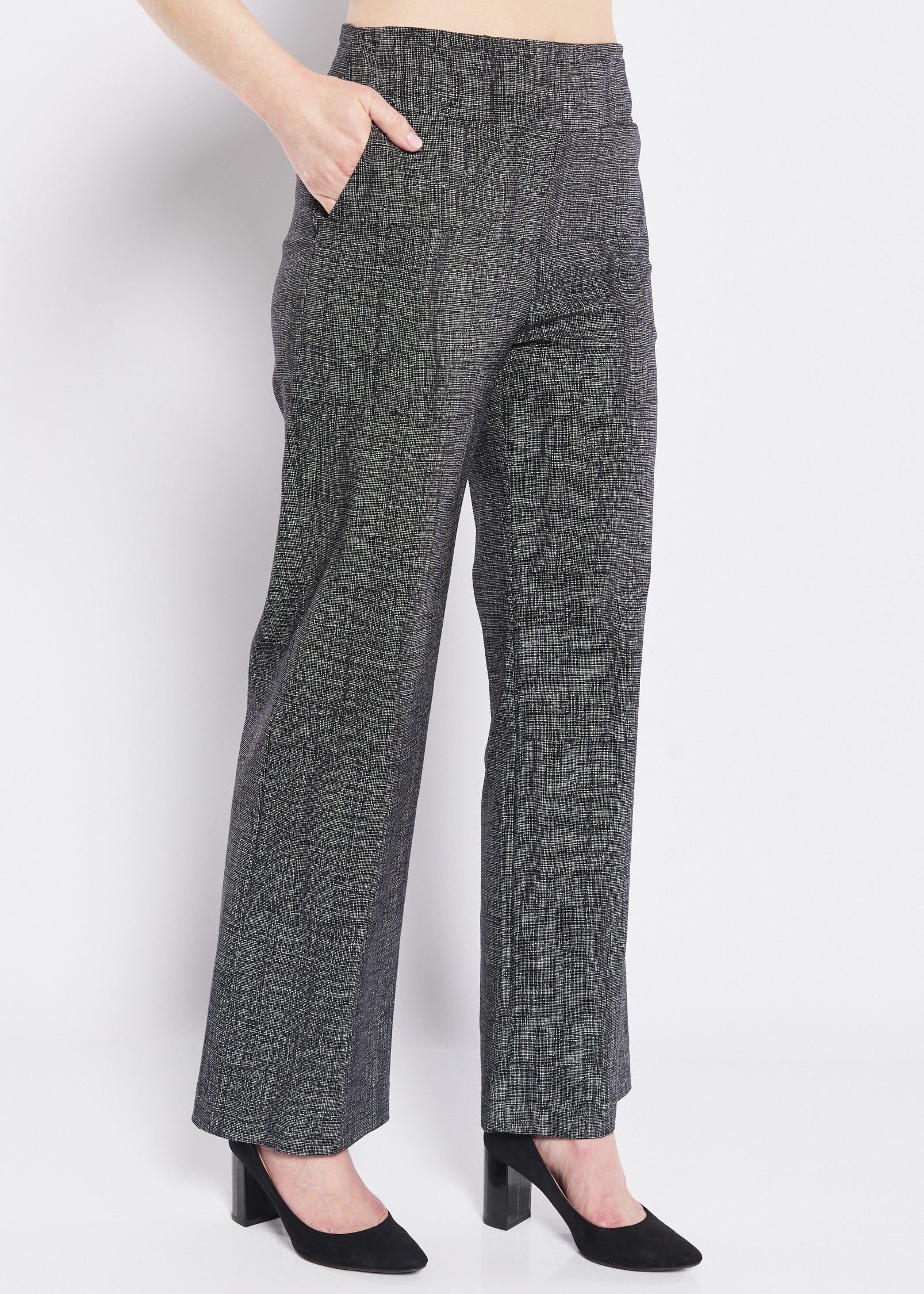 Mallow printed Bengaline wide leg pocket pant in crosshatch black