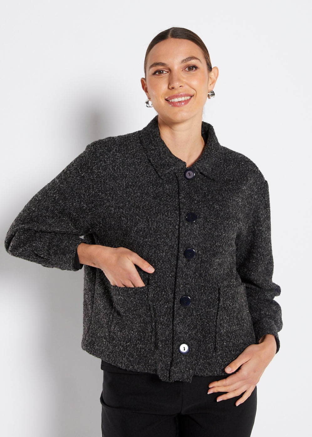 Knitted Boucle Jacket in Grey