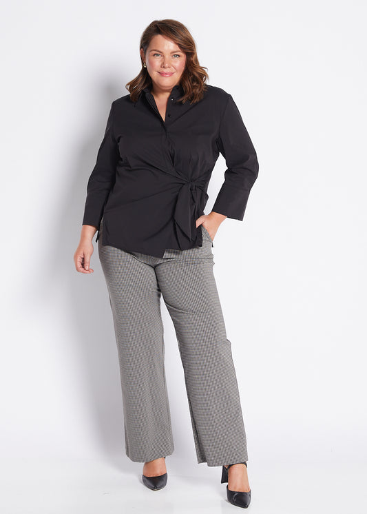 Bengaline Wide Leg Pant in Black Stone Check
