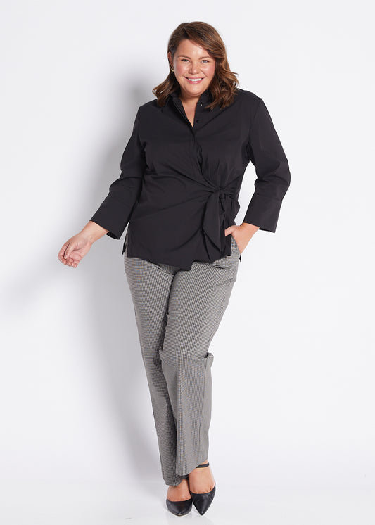 Bengaline Wide Leg Pant in Black Stone Check