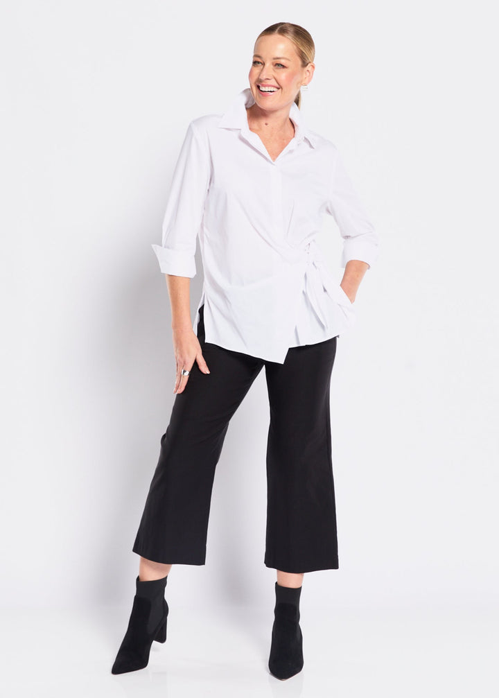 Decible City stretch cotton shirt in white, sustainable slow fashion ethically made in Australia by Philosophy Australia