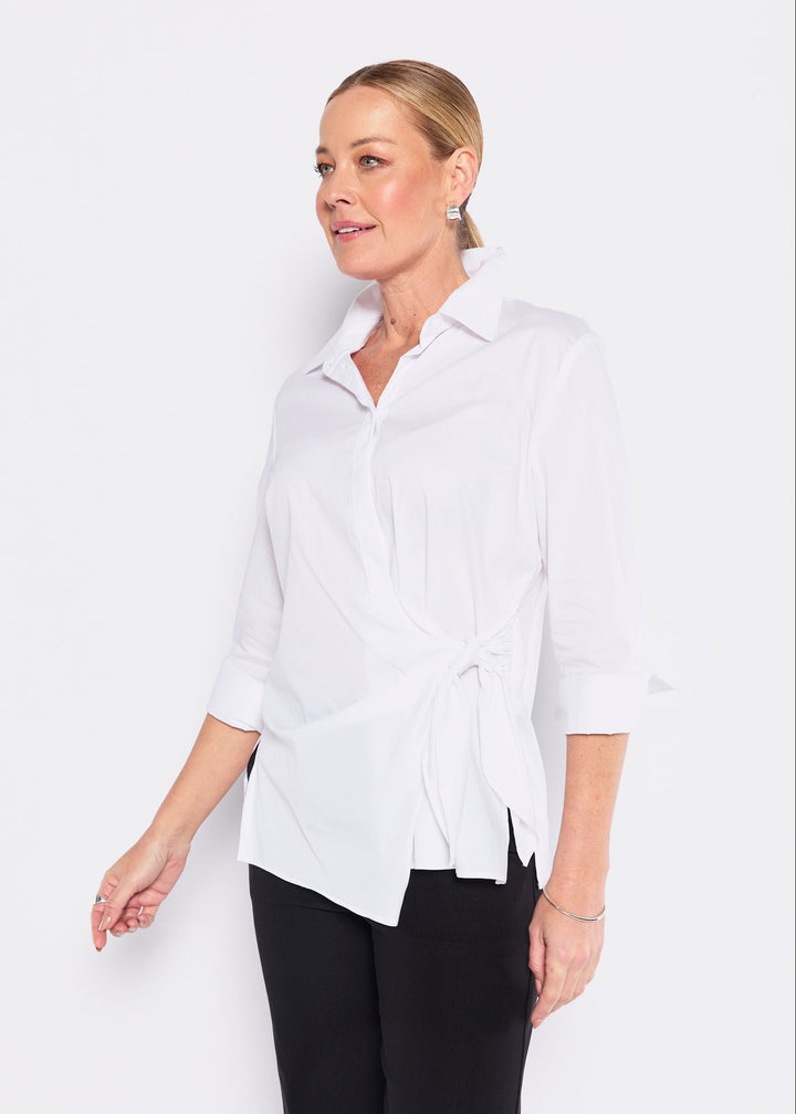 Decible City stretch cotton shirt in white, sustainable slow fashion ethically made in Australia by Philosophy Australia