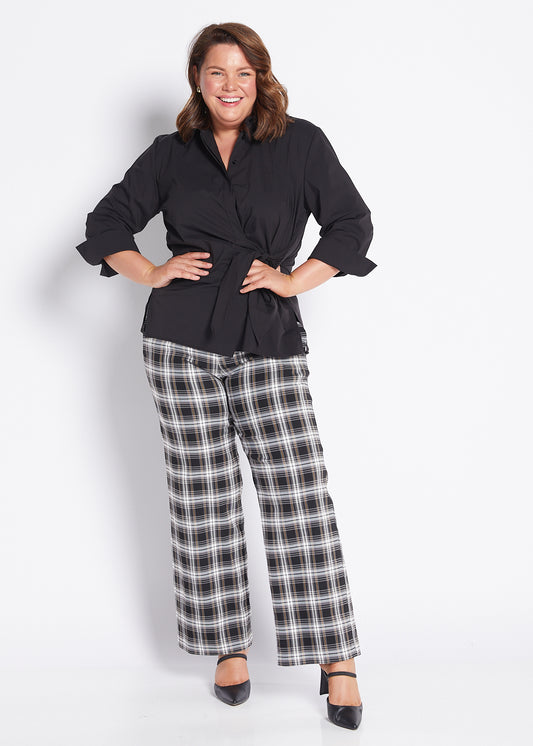 Bengaline Wide Leg Pants in Black White Mustard check