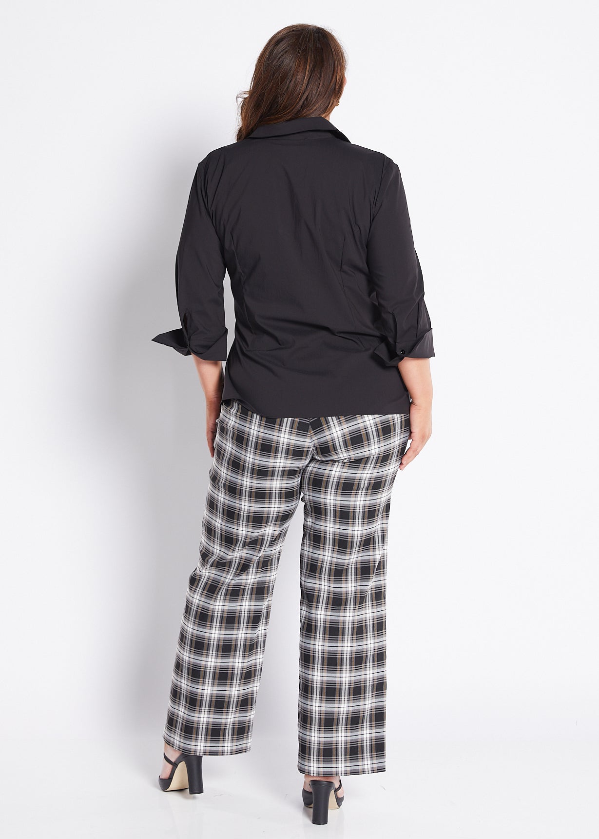 Bengaline Wide Leg Pants in Black White Mustard check