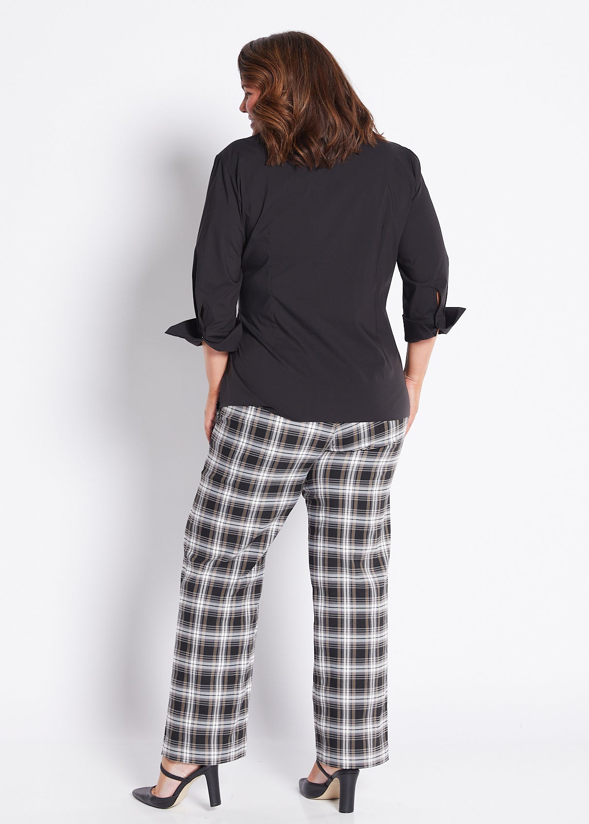 Bengaline Wide Leg Pants in Black White Mustard check