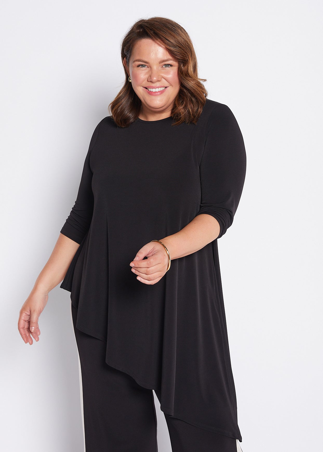 Jersey Asymmetric Long Line Top in Black