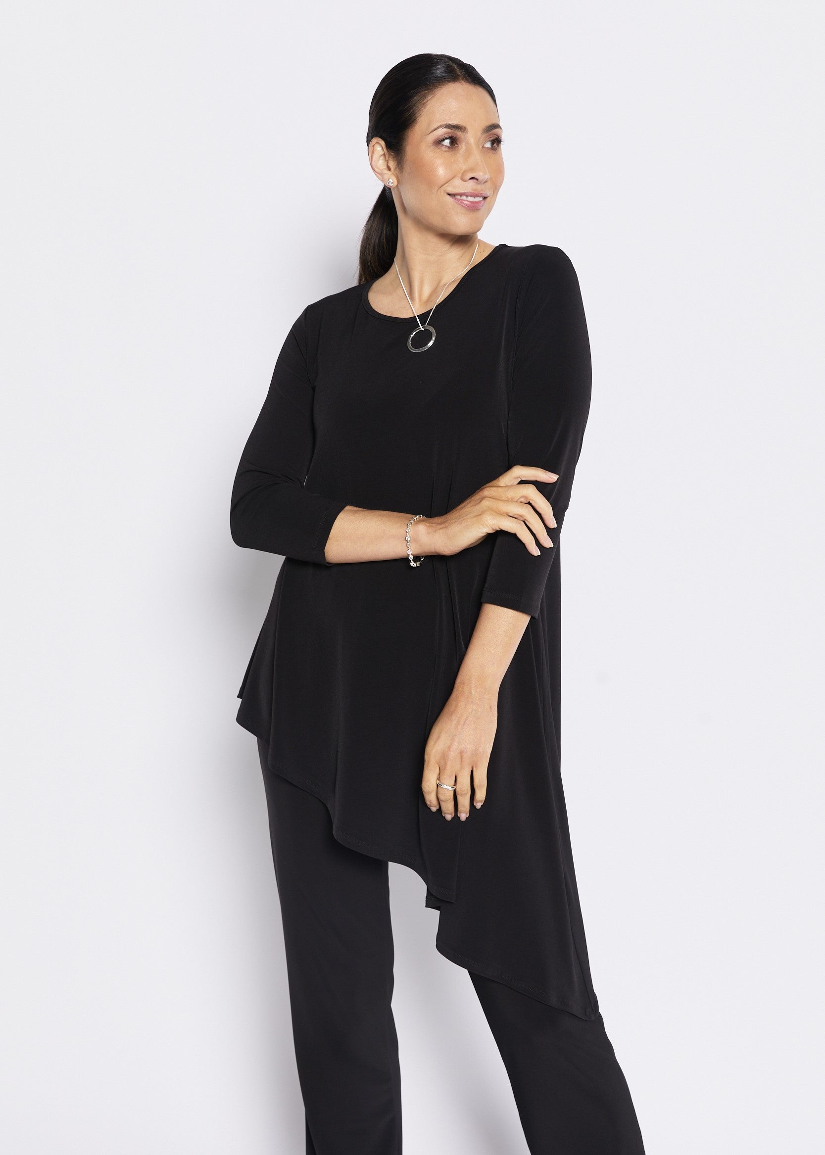 Pippet Foundation slinky jersey asymmetric tunic in black