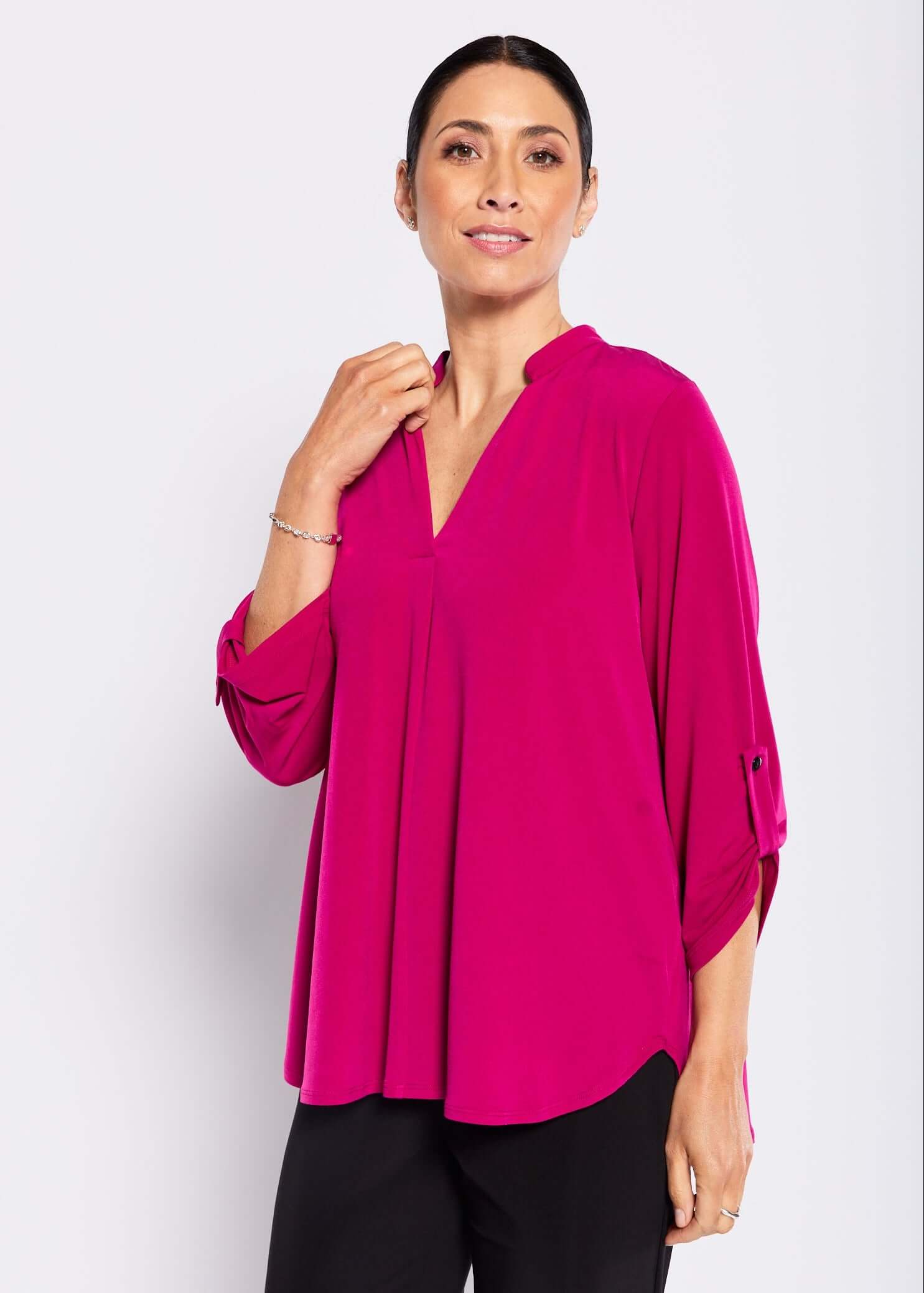 Kafton Foundation slinky jersey tunic in fuchsia, slow fashion made in Australia by Philosophy Australia