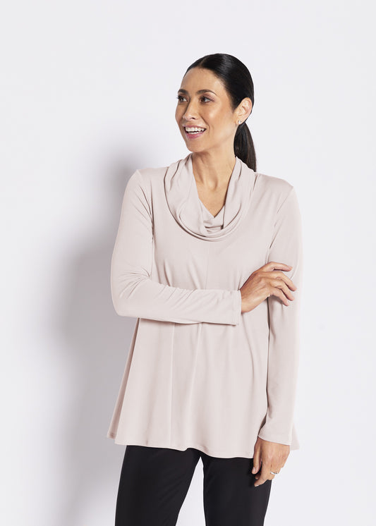 Carmen Foundation slinky jersey cowl swing tunic in champagne