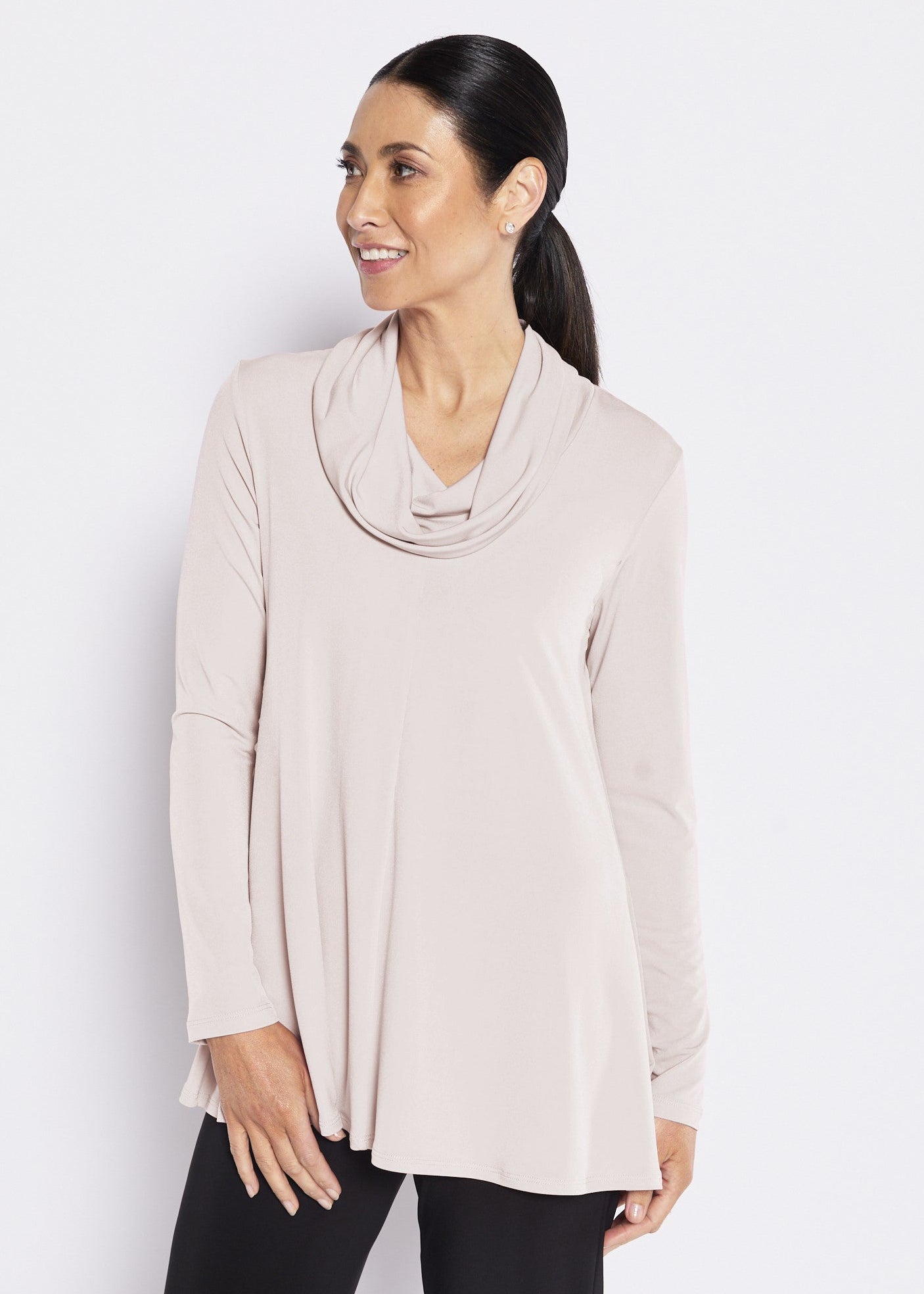 Jersey Cowl Swing Tunic in Neutral