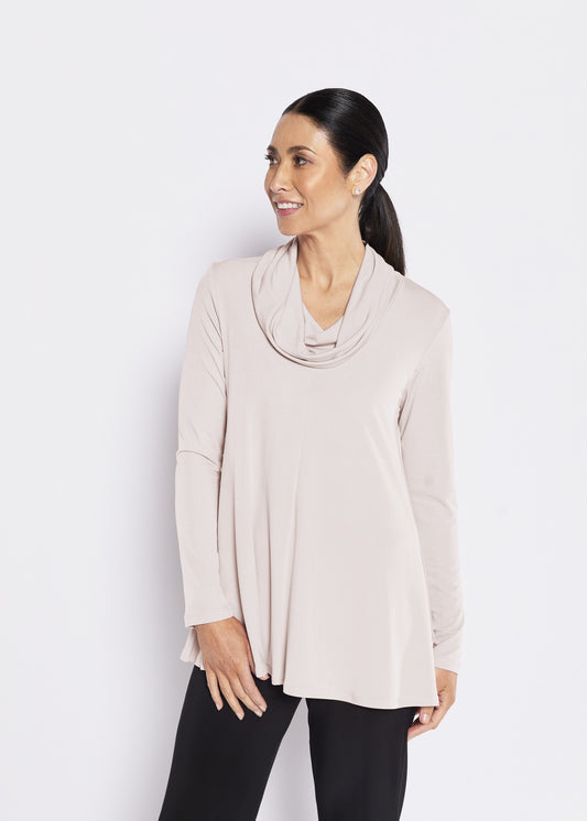 Carmen Foundation slinky jersey cowl swing tunic in champagne