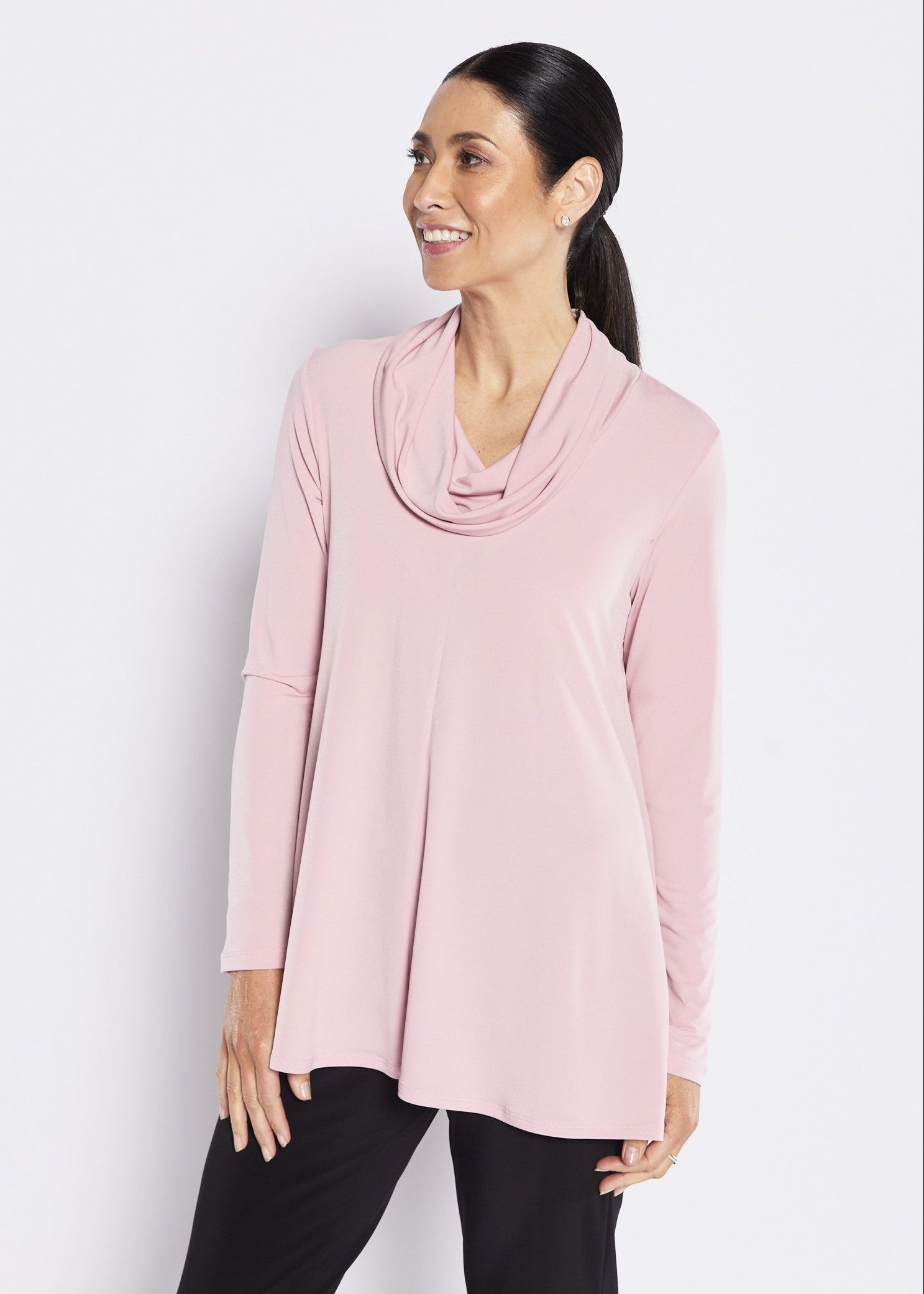 Carmen Foundation slinky jersey cowl tunic in blush pink