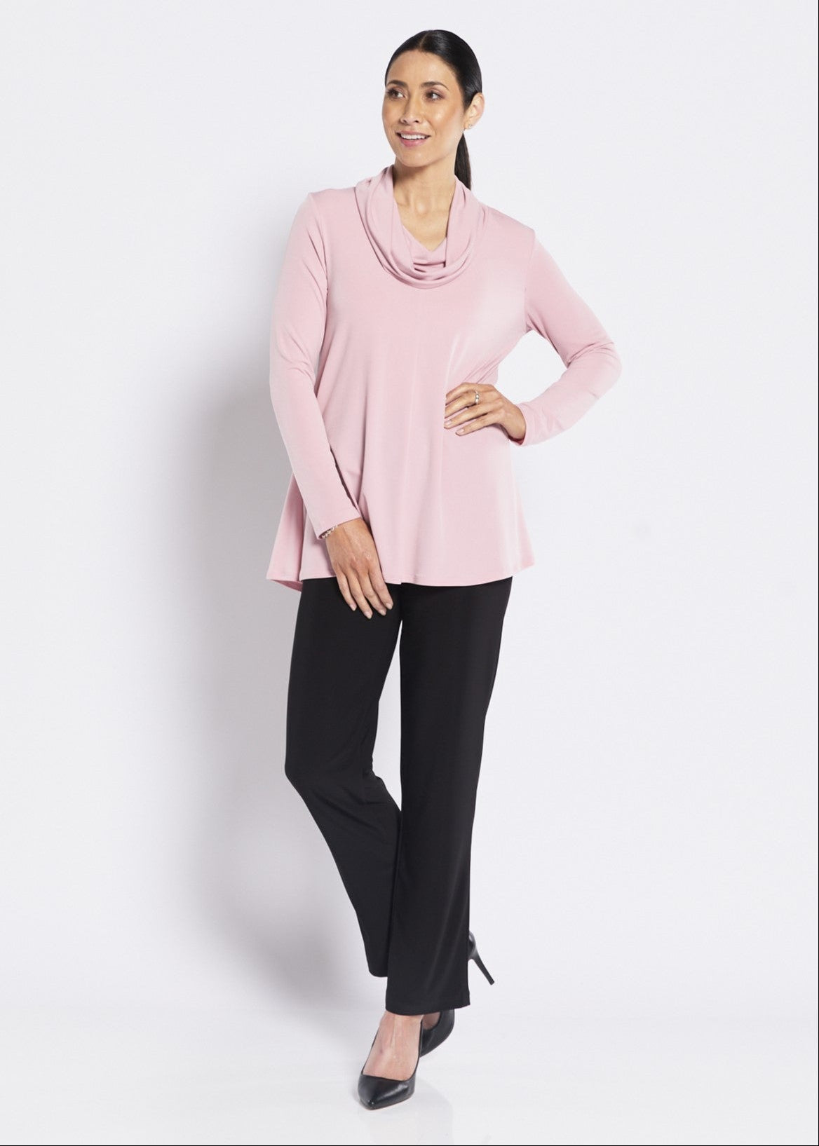Carmen Foundation slinky jersey cowl tunic in blush pink