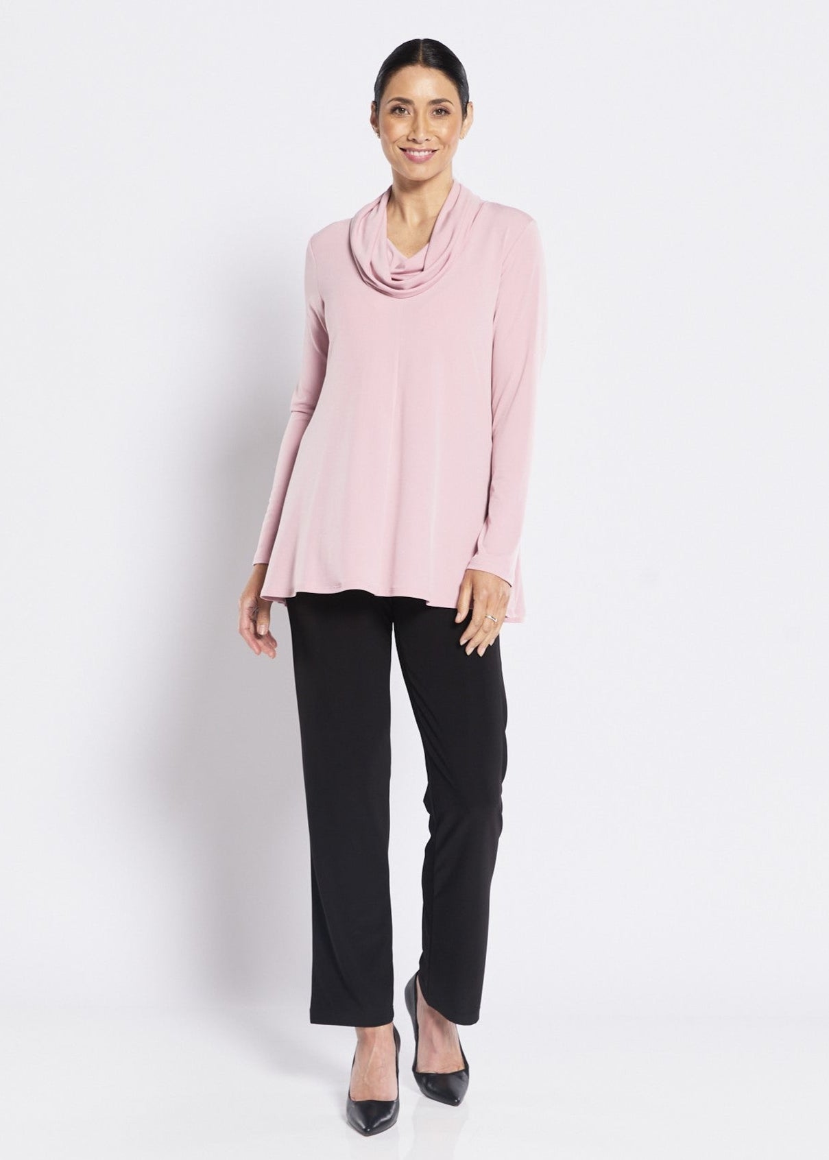 Carmen Foundation slinky jersey cowl tunic in blush pink