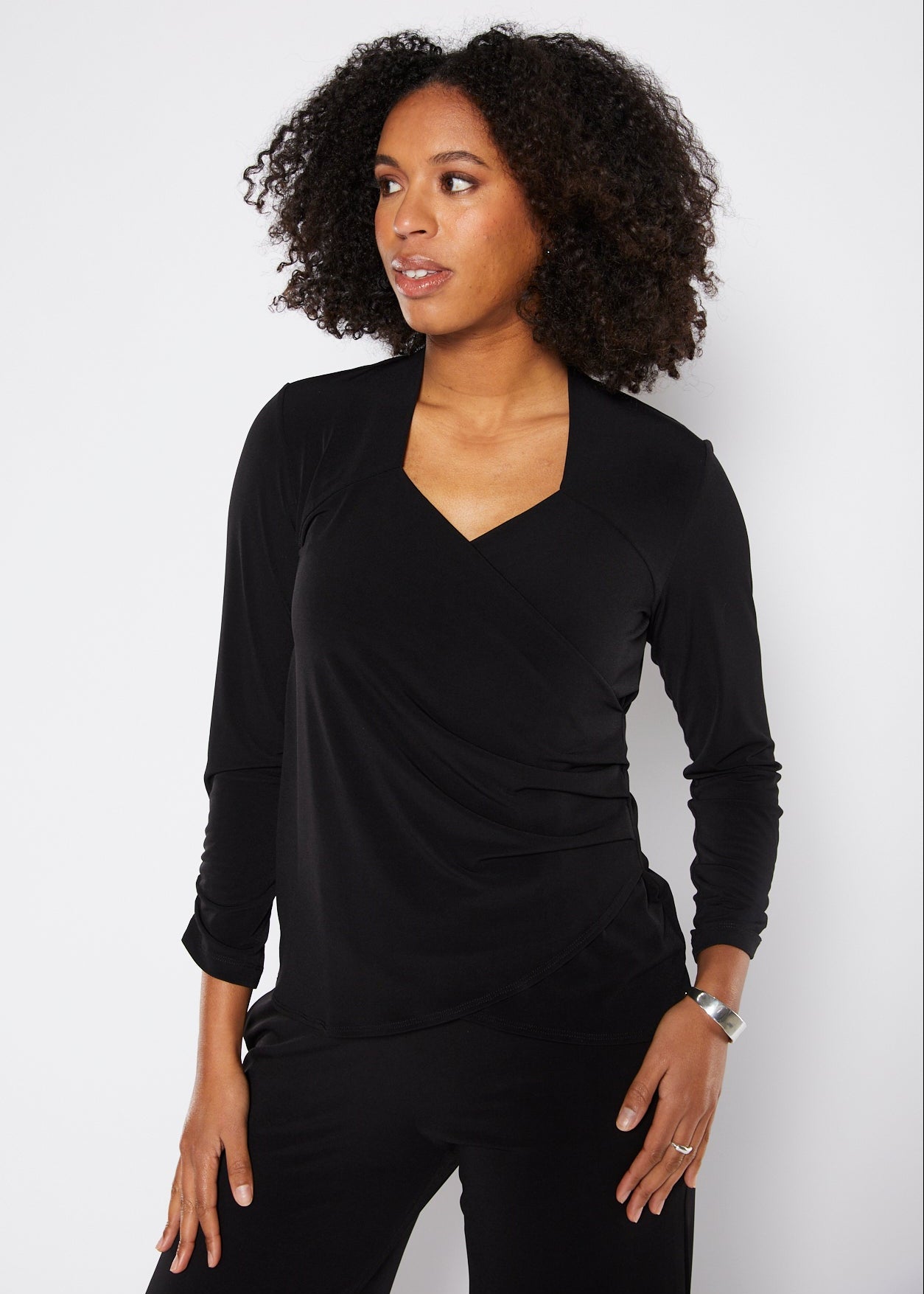 Jersey Wrap Top in Black
