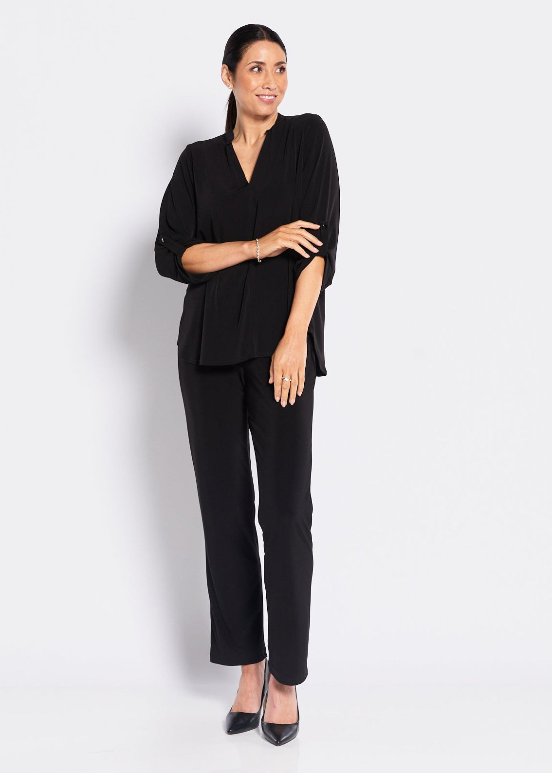 Linear Foundation slinky jersey straight pant in black