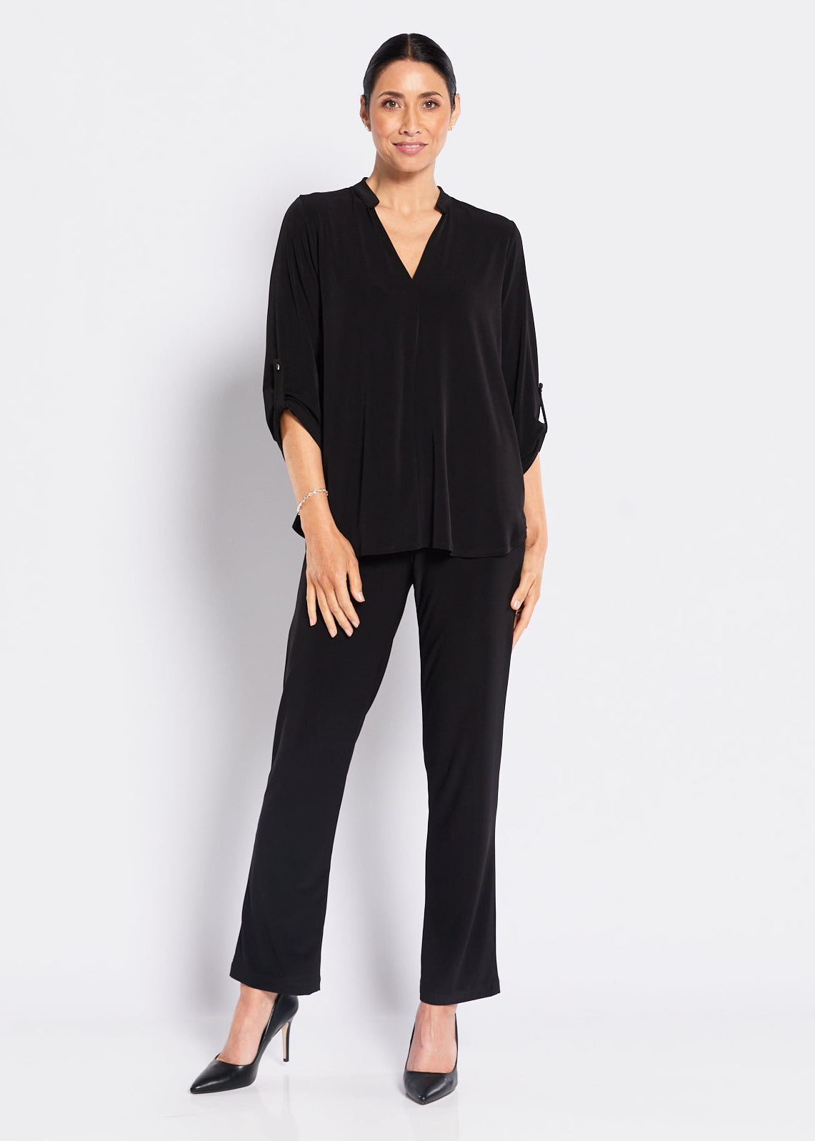 Linear Foundation slinky jersey straight pant in black