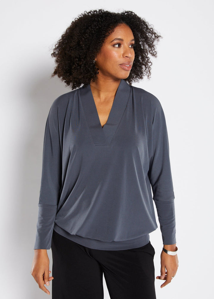 Wendy Foundation slinky jersey relaxed V top in Squid grey