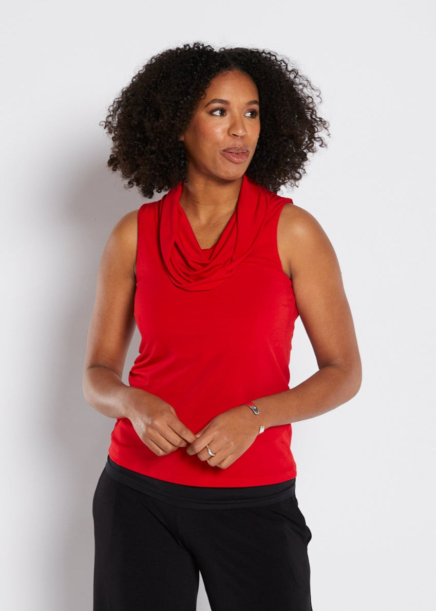Macy Foundation slinky jersey sleeveless cowl top in red