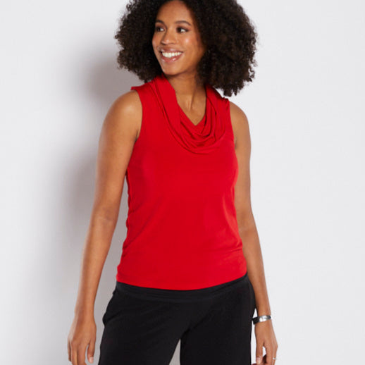 Macy Foundation slinky jersey sleeveless cowl top in red