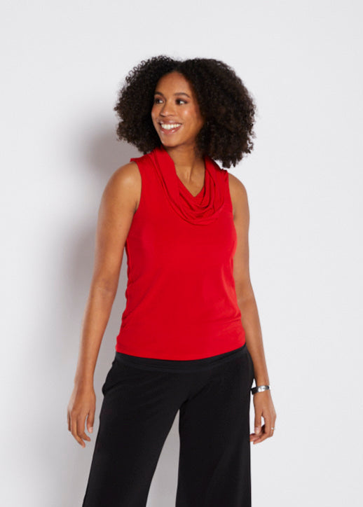 Macy Foundation slinky jersey sleeveless cowl top in red